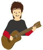 Illustration of a young man holding a guitar