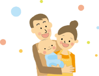 Illustration of three parents and children