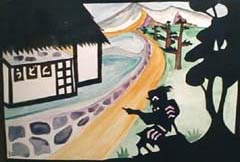 Bức tranh truyện dân gian “Con cáo cải trang thành quán mì udon”