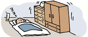 Illustration of earthquake during bedtime