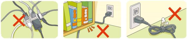電気コードの誤った使用方法
