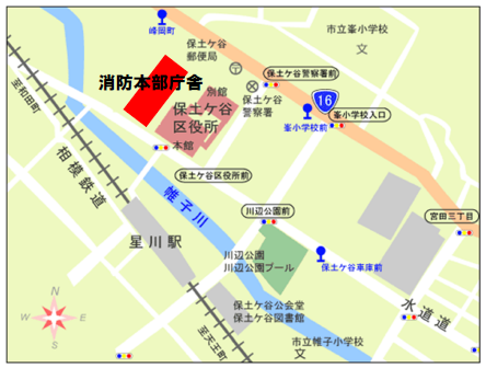 消防本部庁舎へのアクセス地図