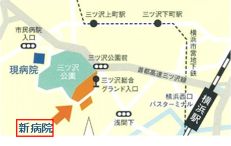 Mapas de guia da mais próxima estação para Yokohama-shi pronto socorro posto de trabalho