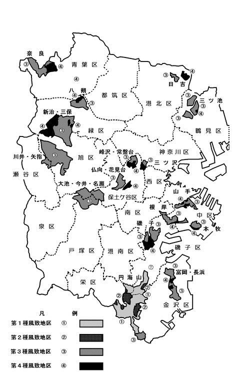 横浜市風致地区配置図