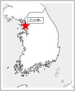 显示仁川市的大韩民国地图