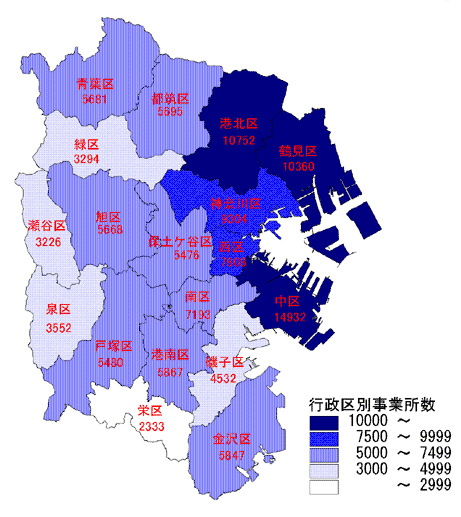 図５ 行政区別事業所数－民営及び国・地方公共団体等