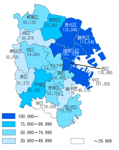 図７　行政区別従業者数－民営及び国・地方公共団体の画像