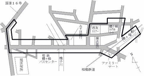 Mapa del Tsurugamine, Asahi-ku estacionan el centro comercial cuadrado