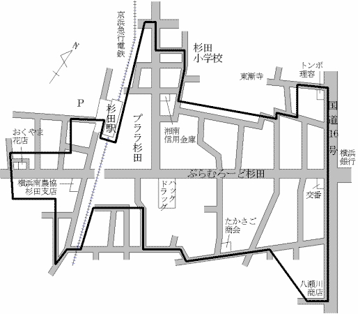 磯子区杉田商店街の地図