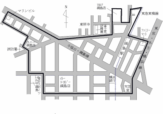 El mapa de Tsunashima, Kohoku-ku