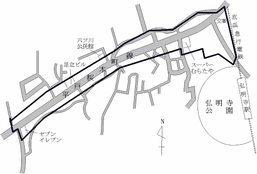 Map of Rokutsugawa 1-chome, Minami-ku