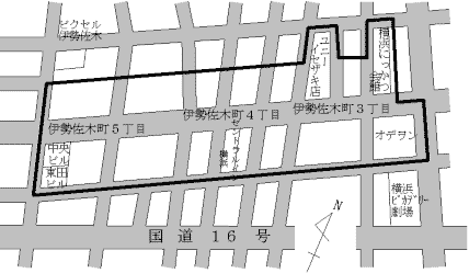Map of 3 to 5-chome, Isesaki-cho, Naka-ku