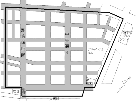 中区野毛町、花咲町1丁目の地図