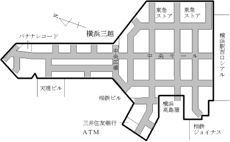 Map of Diamond Underground Shopping Center at Yokohama Station West Exit, Nishi Ward