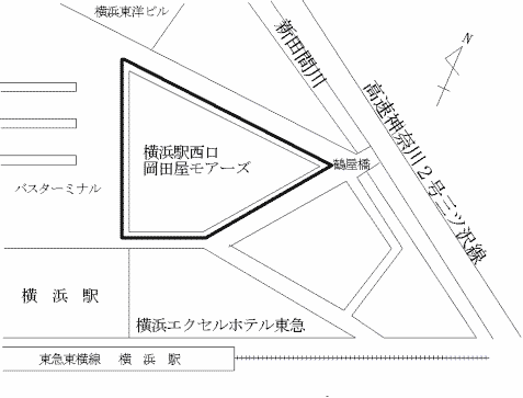 西区横浜駅西口岡田屋モアーズの地図