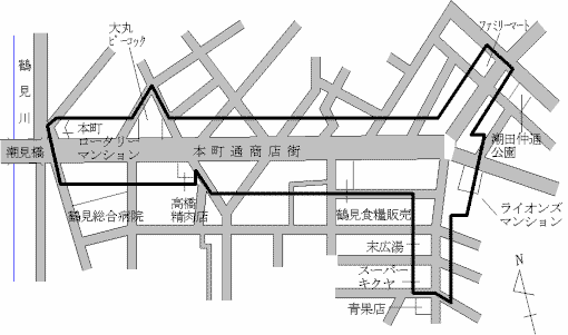 Map of Honmachi-dori, Tsurumi-ku