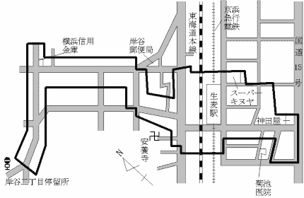 Namamugi, Tsurumi-ku, mapa del Kishiya,