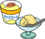 Ilustração de um pudim e o sorvete