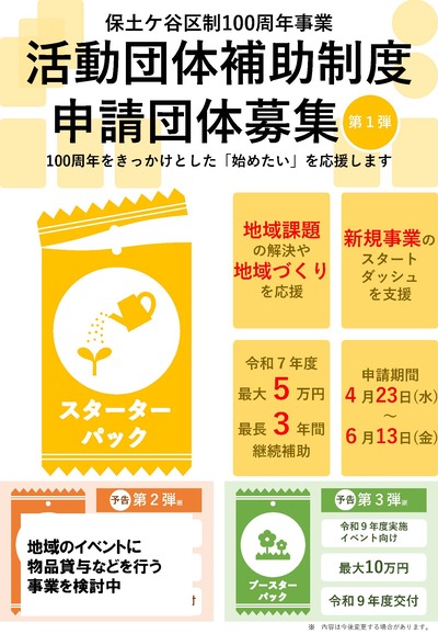 保土ケ谷区制100周年事業活動団体補助制度チラシ