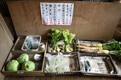 直売所に並ぶキャベツや大根などの写真