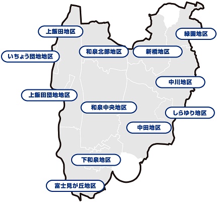 Map of Districts in Izumi Ward