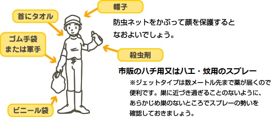 防虫ネットをかぶって顔を保護するとなおよいでしょう。
