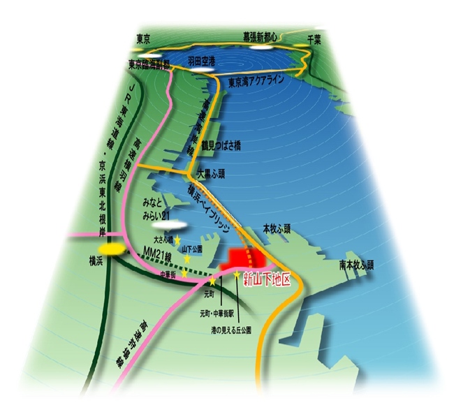 新山下地区へのアクセス図
