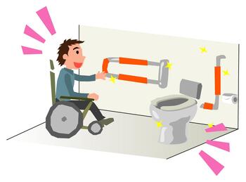 다목적 화장실을 사용하는 휠체어 사용자