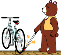連続誘導上に置かれている自転車に白杖がぶつかるイメージ図