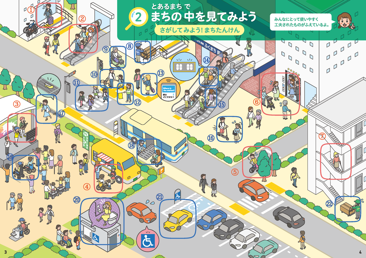 まちの中を見てみようイラスト