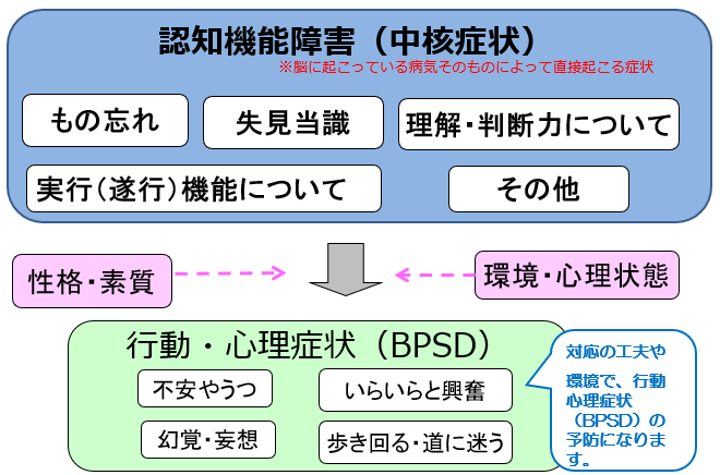 認知症の症状についてのイメージ図