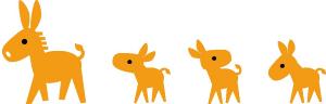 痴呆症支援者Caravan的角色橙色驴子排列着4只的画