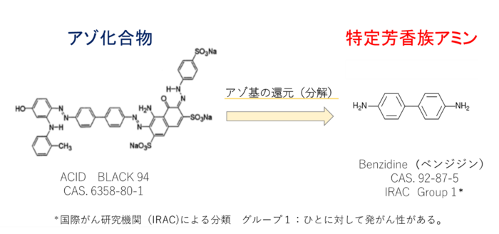 アゾ化合物から特定アミンが生成する１例の図