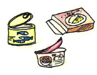 Hình minh họa thực phẩm đóng hộp, thực phẩm vặn lại và nước sốt cà ri