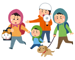 ペットと避難するイラスト