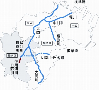 大岡川の流路図