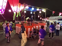 提灯の明かりと太鼓の響きが盆踊りを盛り上げる様子