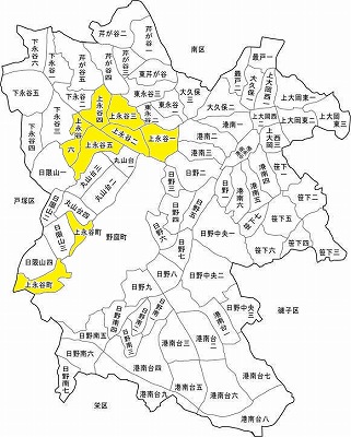 港南区地図での上永谷と上永谷町の位置