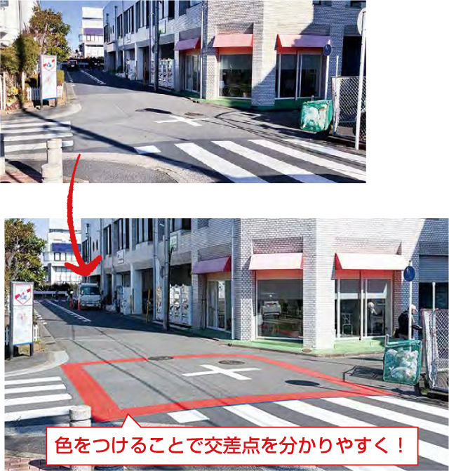 色をつけることで交差点を分かりやすく！