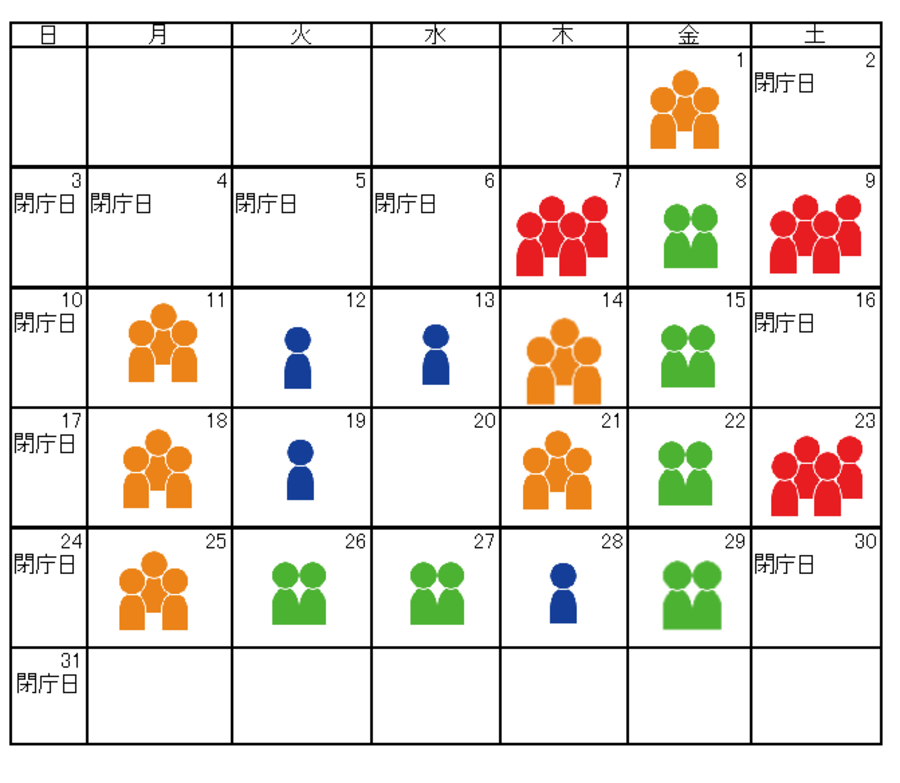 3月戸籍課窓口混雑予測カレンダー