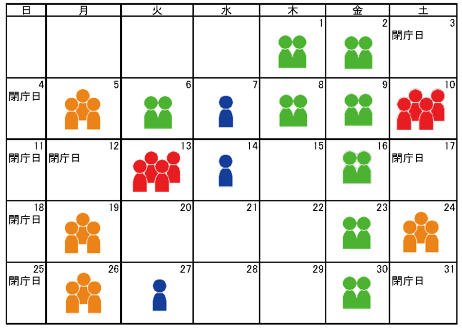 10月戸籍課窓口混雑予測カレンダー