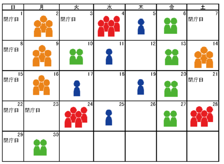 10月戸籍課窓口混雑予測カレンダー