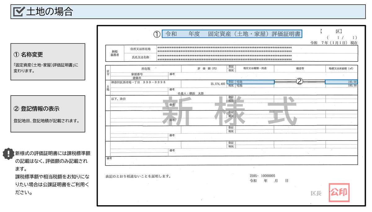 評価証明書（土地・見本）