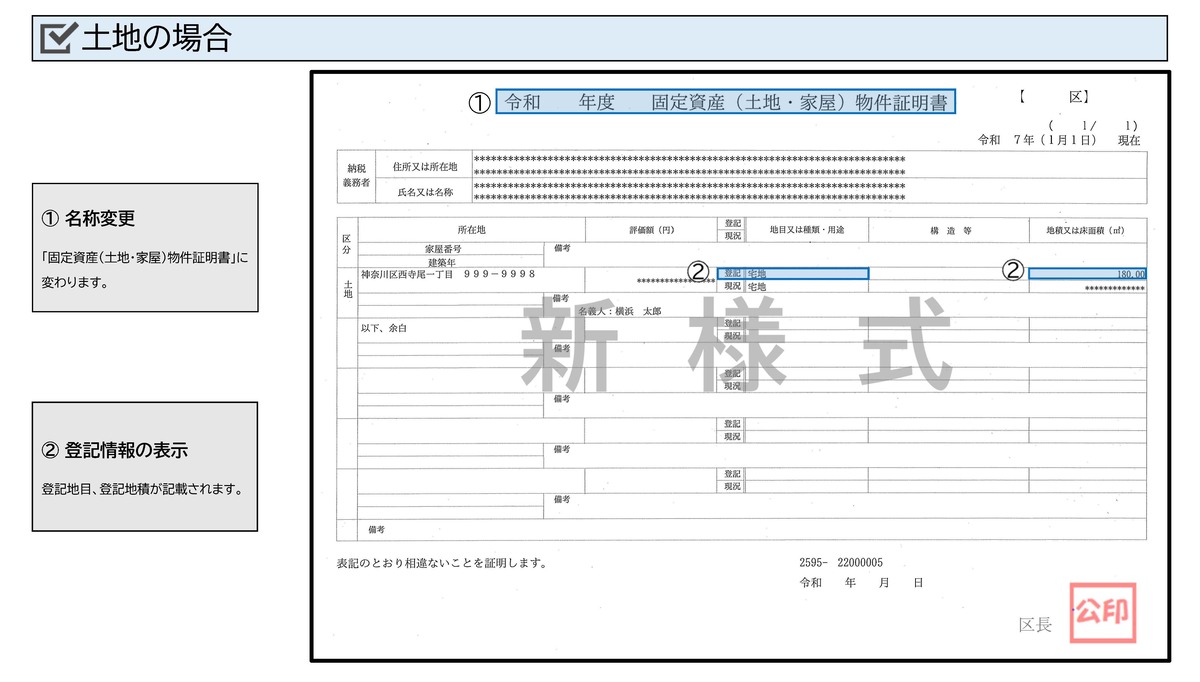 物件証明書（土地・見本）