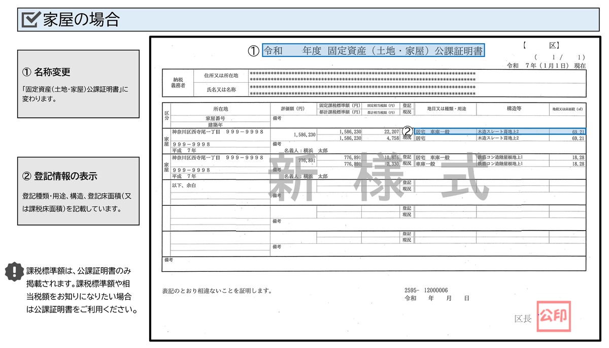 公課証明書（家屋・見本）