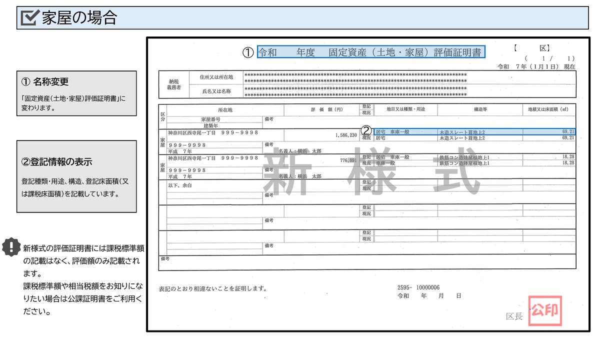 評価証明書（家屋・見本）