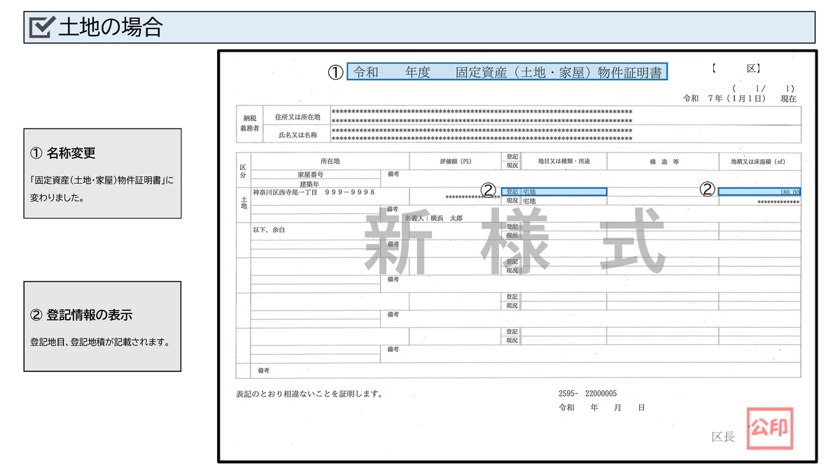 物件証明書（土地・見本）