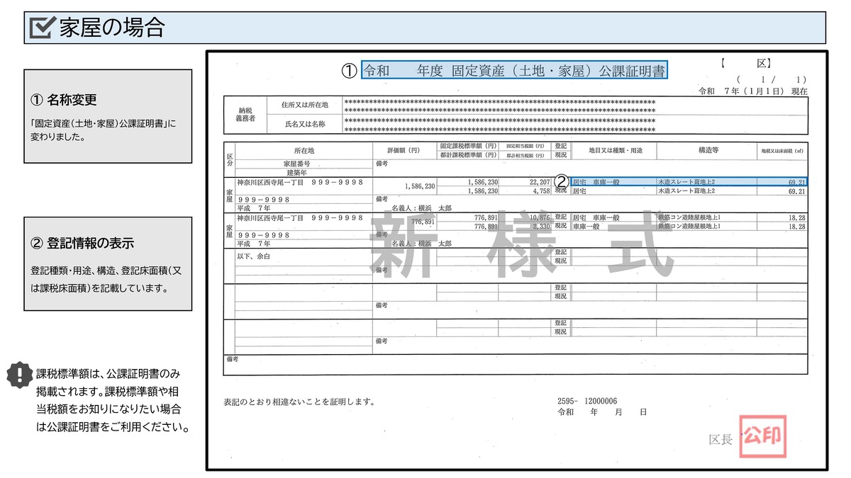 公課証明書（家屋・見本）