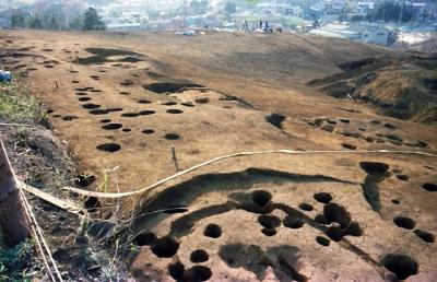 大型集落跡。約4500年前の縄文時代中期の集落。
