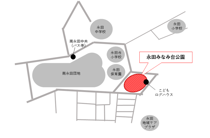 表示永田南台車站附近的地圖。